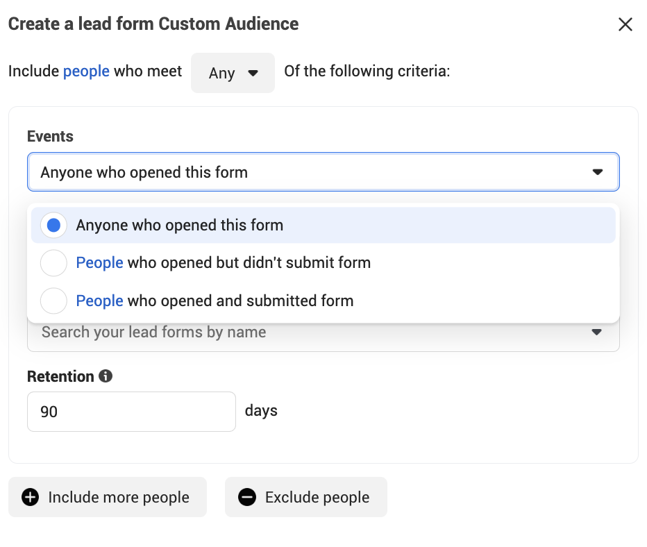 lead form engagement custom audience