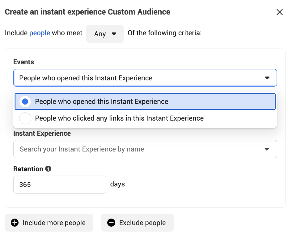 instant experience engagement custom audience