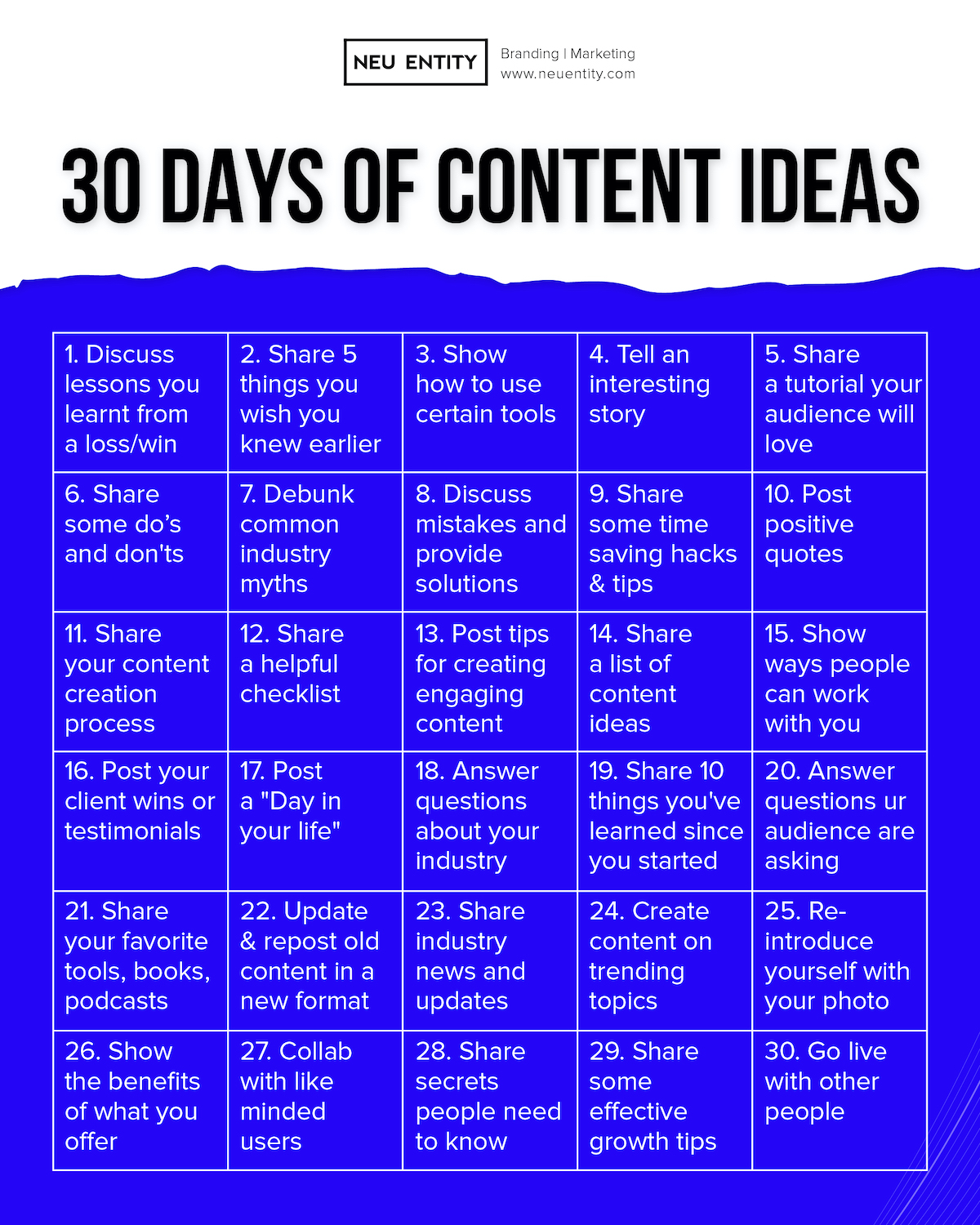 30 days content ideas